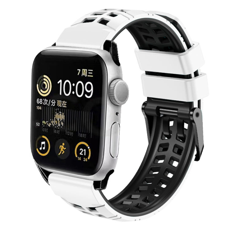 For Apple Watch Series 5 44mm Twill Dual-row Buckle Silicone Watch Band(White Black) - Watch Bands by buy2fix | Online Shopping UK | buy2fix