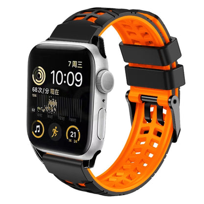 For Apple Watch Series 4 40mm Twill Dual-row Buckle Silicone Watch Band(Black Orange) - Watch Bands by buy2fix | Online Shopping UK | buy2fix