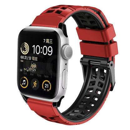 For Apple Watch 38mm Twill Dual-row Buckle Silicone Watch Band(Red Black) - Watch Bands by buy2fix | Online Shopping UK | buy2fix