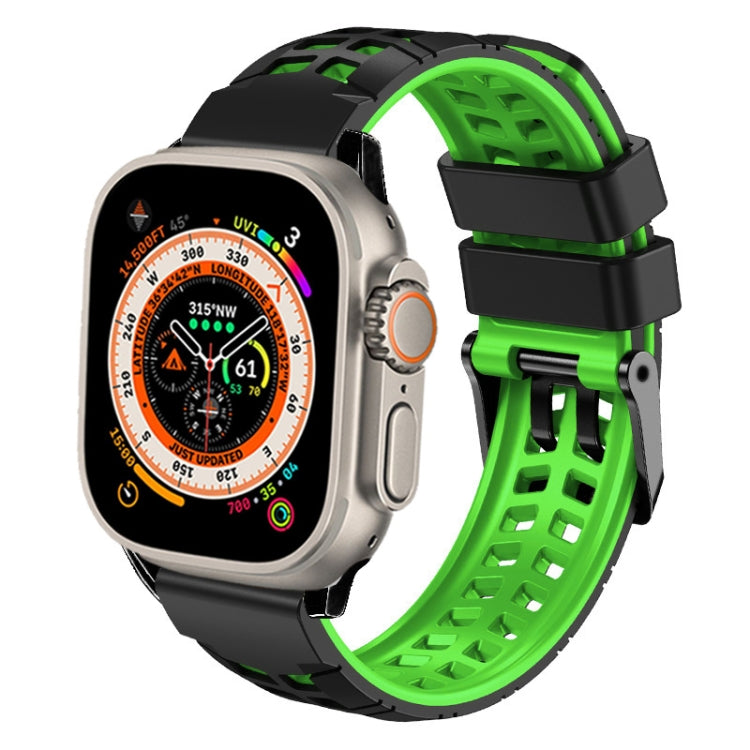 For Apple Watch Ultra 2 49mm Twill Dual-row Buckle Silicone Watch Band(Black Green) - Watch Bands by buy2fix | Online Shopping UK | buy2fix