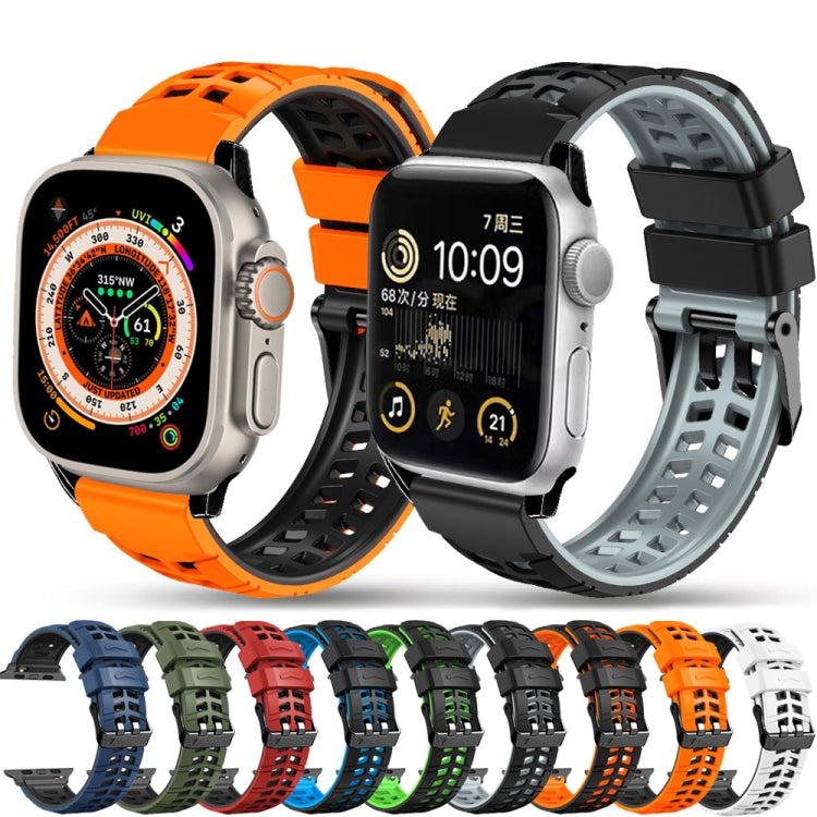 For Apple Watch 38mm Twill Dual-row Buckle Silicone Watch Band(Orange Black) - Watch Bands by buy2fix | Online Shopping UK | buy2fix