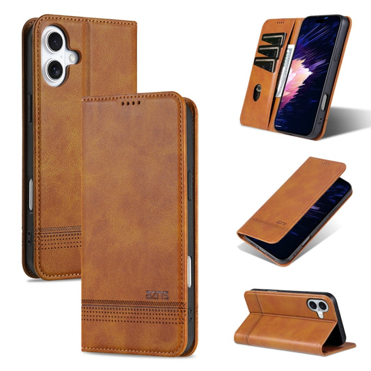 For iPhone 16 Plus AZNS Magnetic Calf Texture Flip Leather Phone Case(Light Brown) - iPhone 16 Plus Cases by AZNS | Online Shopping UK | buy2fix