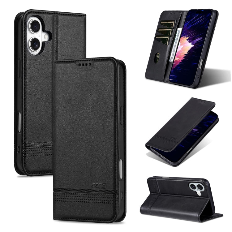 For iPhone 16 Plus AZNS Magnetic Calf Texture Flip Leather Phone Case(Black) - iPhone 16 Plus Cases by AZNS | Online Shopping UK | buy2fix