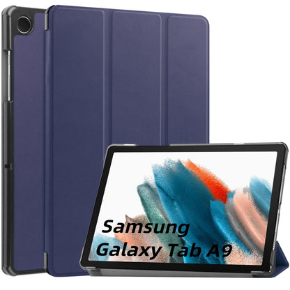 For Samsung Galaxy Tab A9 Custer Pure Color 3-Fold Holder Leather Tablet Case(Dark Blue) - Others by buy2fix | Online Shopping UK | buy2fix