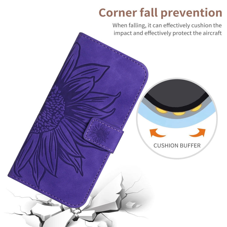 For Motorola Moto G Play 4G 2024 HT04 Skin Feel Sun Flower Embossed Flip Leather Phone Case with Lanyard(Dark Purple) - Motorola Cases by buy2fix | Online Shopping UK | buy2fix