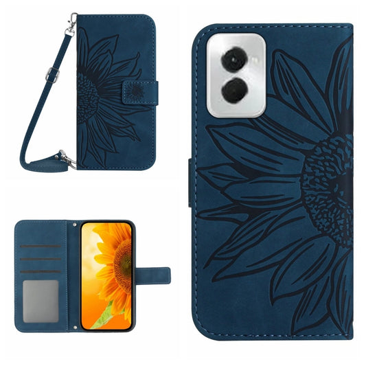 For Motorola Moto G Power 5G 2024 HT04 Skin Feel Sun Flower Embossed Flip Leather Phone Case with Lanyard(Inky Blue) - Motorola Cases by buy2fix | Online Shopping UK | buy2fix