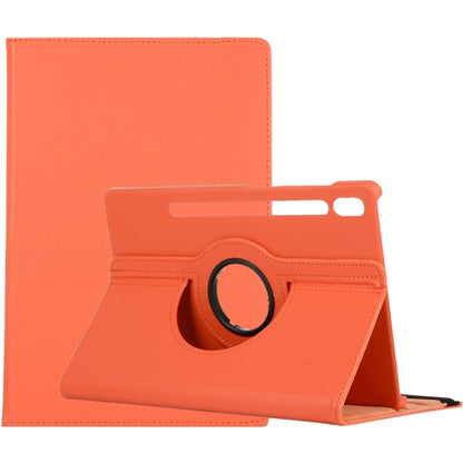 For Samsung Galaxy Tab S9 Ultra 360 Degrees Rotation Holder Litchi Texture Leather Tablet Case(Orange) - Galaxy Tab S9 Ultra Cases by buy2fix | Online Shopping UK | buy2fix