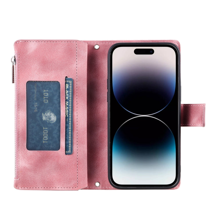 For iPhone 16 Pro Max Multi-Card Totem Zipper Leather Phone Case(Pink) - iPhone 16 Pro Max Cases by buy2fix | Online Shopping UK | buy2fix