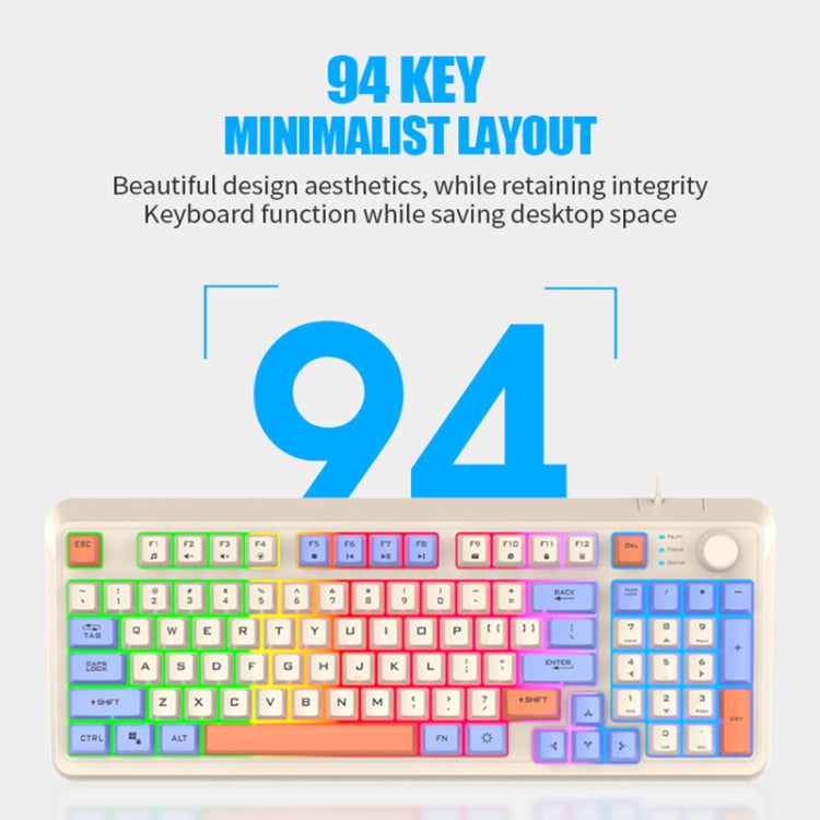 XUNFOX K82 Three-colors 94-Keys Blacklit USB Wired Gaming Keyboard, Cable Length: 1.5m(Lake Blue) - Wired Keyboard by buy2fix | Online Shopping UK | buy2fix