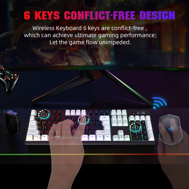 HXSJ L98 2.4G Wireless RGB Keyboard and Mouse Set 104 Keys + 1600DPI Mouse(Black) - Wireless Keyboard by HXSJ | Online Shopping UK | buy2fix