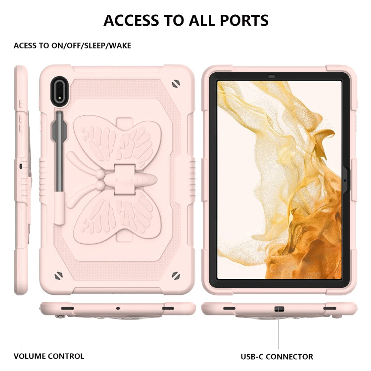 For Samsung Galaxy Tab S9 Butterfly Kickstand Heavy Duty Hard Rugged Tablet Case(Rose Pink) - Galaxy Tab S9 Cases by buy2fix | Online Shopping UK | buy2fix