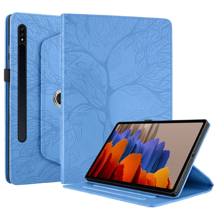 For Samsung Galaxy Tab S10 / S8 / S7 Tree Life Embossed Rotation Leather Tablet Case(Blue) - Tab S10 Cases by buy2fix | Online Shopping UK | buy2fix