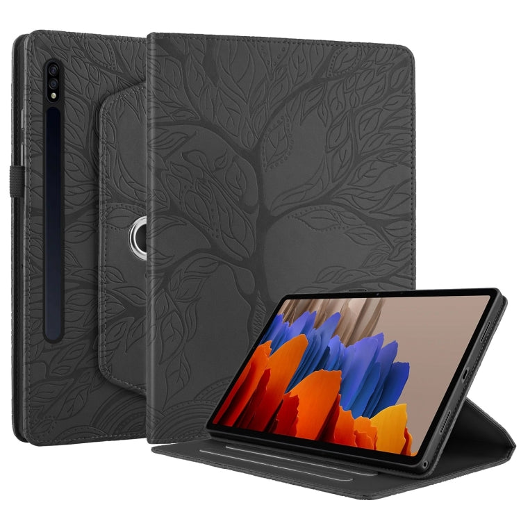 For Samsung Galaxy Tab S10+ / S9+ / S8+ Tree Life Embossed Rotation Leather Tablet Case(Black) - Tab A7 Lite T220 / T225 by buy2fix | Online Shopping UK | buy2fix