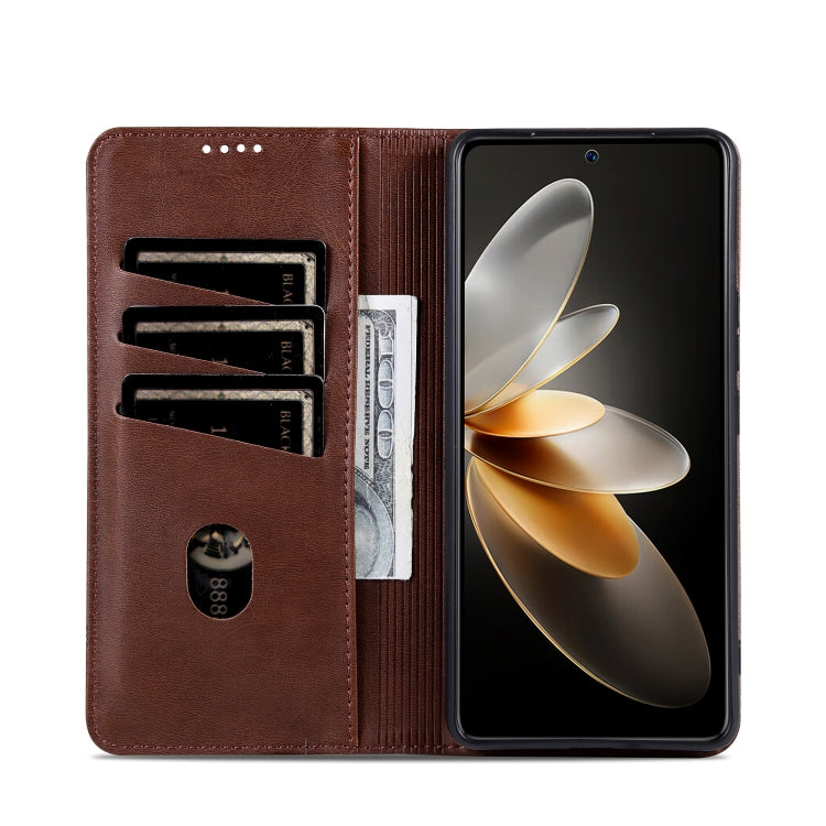 For OPPO Reno12 Global AZNS Magnetic Calf Texture Flip Leather Phone Case(Dark Brown) - Reno12 Cases by AZNS | Online Shopping UK | buy2fix