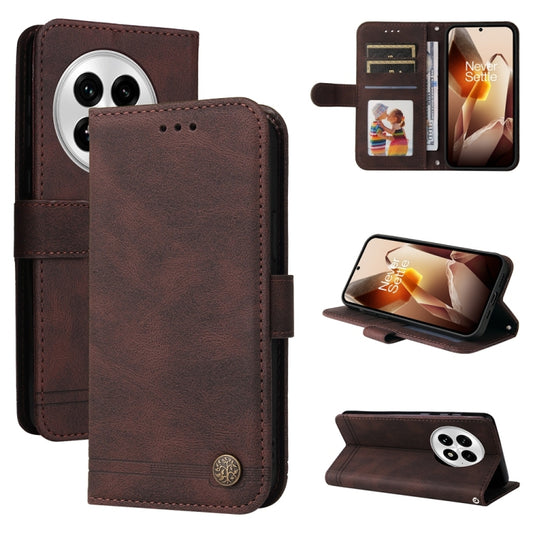 For OnePlus 13 Skin Feel Life Tree Metal Button Leather Phone Case(Brown) - OnePlus Cases by buy2fix | Online Shopping UK | buy2fix