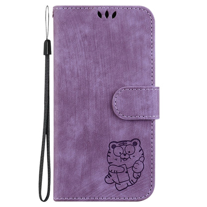 For iPhone 16 Little Tiger Embossed Leather Phone Case(Purple) - iPhone 16 Cases by buy2fix | Online Shopping UK | buy2fix