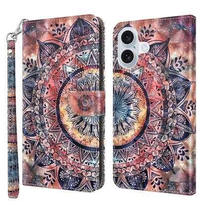 For iPhone 16 3D Painted Leather Phone Case(Colorful Mandala) - iPhone 16 Cases by buy2fix | Online Shopping UK | buy2fix