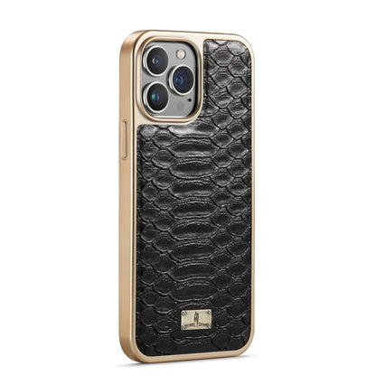 For iPhone 15 Pro Max Fierre Shann Python Texture Electroplating PU Phone Case(Black) - iPhone 15 Pro Max Cases by FIERRE SHANN | Online Shopping UK | buy2fix