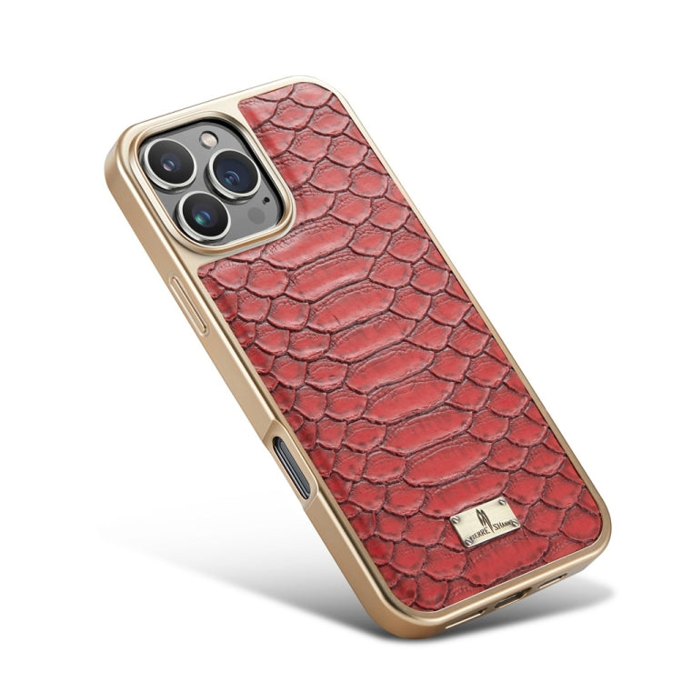 For iPhone 16 Pro Fierre Shann Python Texture Electroplating PU Phone Case(Red) - iPhone 16 Pro Cases by FIERRE SHANN | Online Shopping UK | buy2fix