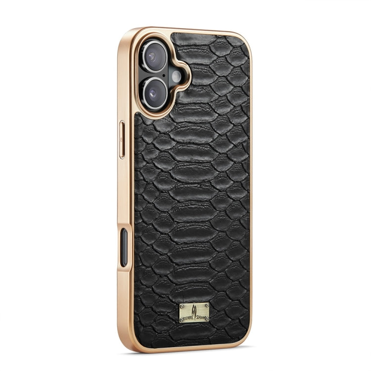 For iPhone 16 Fierre Shann Python Texture Electroplating PU Phone Case(Black) - iPhone 16 Cases by FIERRE SHANN | Online Shopping UK | buy2fix