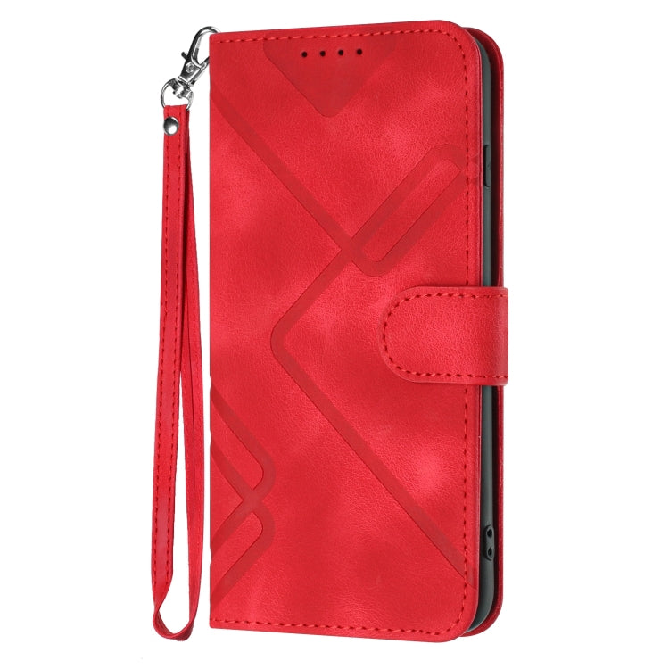 For Realme 12 5G Global Line Pattern Skin Feel Leather Phone Case(Red) - Realme Cases by buy2fix | Online Shopping UK | buy2fix
