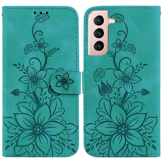 For Samsung Galaxy S22+ 5G Lily Embossed Leather Phone Case(Green) - Galaxy S22+ 5G Cases by buy2fix | Online Shopping UK | buy2fix