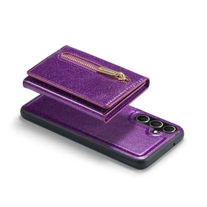 For Samsung Galaxy S23 FE 5G DG.MING M3 Series Glitter Powder Card Bag Leather Case(Dark Purple) - Galaxy S23 FE 5G Cases by DG.MING | Online Shopping UK | buy2fix