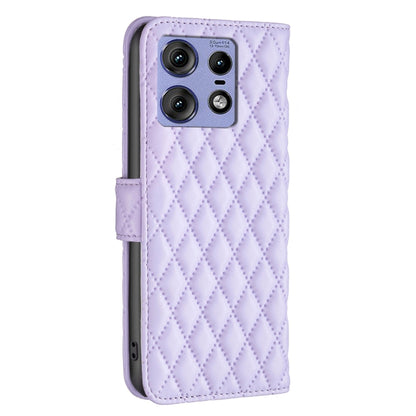 For Motorola Edge 50 Pro 5G Diamond Lattice Wallet Flip Leather Phone Case(Purple) - Motorola Cases by buy2fix | Online Shopping UK | buy2fix