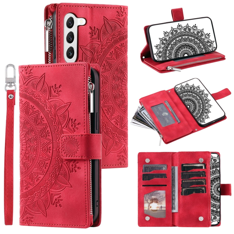 For Samsung Galaxy S23+ 5G Multi-Card Totem Zipper Leather Phone Case(Red) - Galaxy S23+ 5G Cases by buy2fix | Online Shopping UK | buy2fix