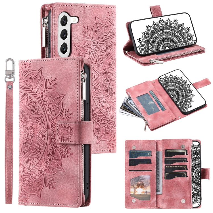 For Samsung Galaxy S23 5G Multi-Card Totem Zipper Leather Phone Case(Pink) - Galaxy S23 5G Cases by buy2fix | Online Shopping UK | buy2fix