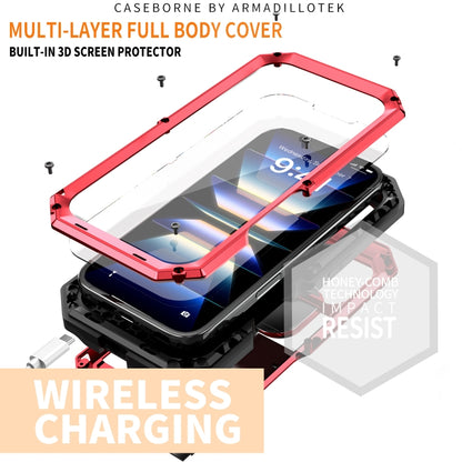 For iPhone 16 R-JUST Sliding Camera IP54 Life Waterproof Holder Phone Case(Red) - iPhone 16 Cases by R-JUST | Online Shopping UK | buy2fix