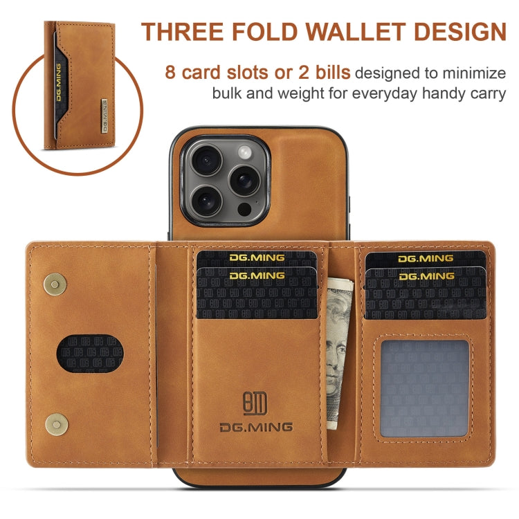 For iPhone 16 Pro DG.MING M2 Series 3-Fold Card Bag Wallet Leather Phone Case(Brown) - iPhone 16 Pro Cases by DG.MING | Online Shopping UK | buy2fix