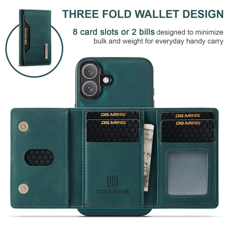 For iPhone 16 DG.MING M2 Series 3-Fold Card Bag Wallet Leather Phone Case(Green) - iPhone 16 Cases by DG.MING | Online Shopping UK | buy2fix