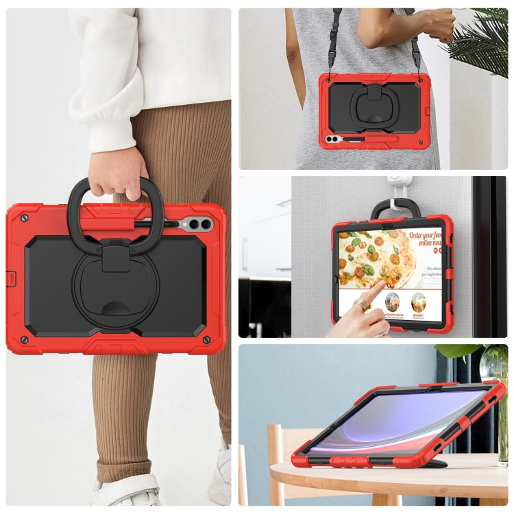 For Samsung Galaxy Tab S9+ D Type Silicone Hybrid PC Tablet Case with Handle Holder(Red) - Galaxy Tab S9+ Cases by buy2fix | Online Shopping UK | buy2fix