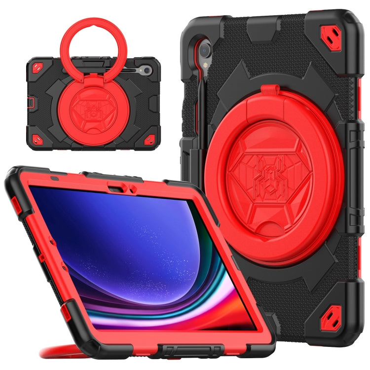 For Samsung Galaxy Tab S9 Spider Rotation Handle Silicone Hybrid PC Tablet Case(Black Red) - Galaxy Tab S9 Cases by buy2fix | Online Shopping UK | buy2fix