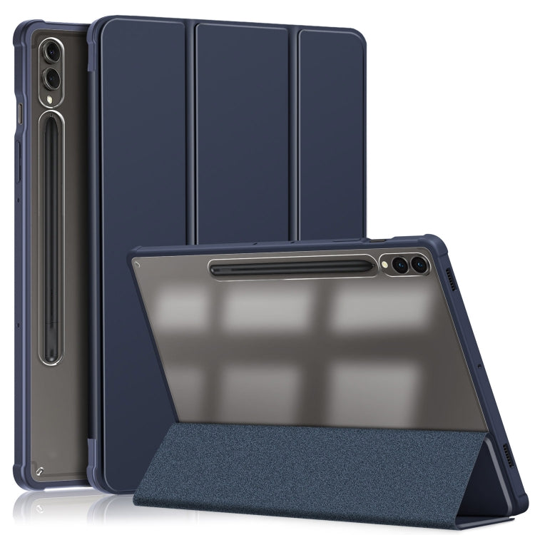 For Samsung Galaxy Tab S9+ Acrylic 3-folding Smart Leather Tablet Case(Dark Blue) - Galaxy Tab S9+ Cases by buy2fix | Online Shopping UK | buy2fix