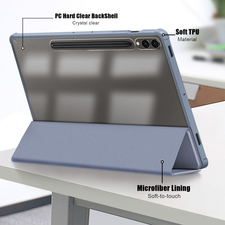 For Samsung Galaxy Tab S9+ Acrylic 3-folding Smart Leather Tablet Case(Lavender Purple) - Galaxy Tab S9+ Cases by buy2fix | Online Shopping UK | buy2fix