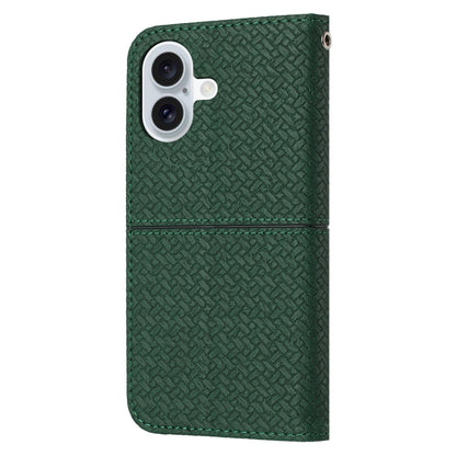 For iPhone 16 Woven Texture Stitching Magnetic Leather Phone Case(Green) - iPhone 16 Cases by buy2fix | Online Shopping UK | buy2fix