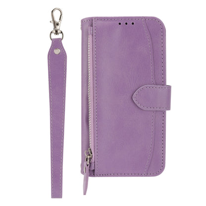 For iPhone 16 Pro Oil Skin Zipper Wallet Leather Phone Case(Purple) - iPhone 16 Pro Cases by buy2fix | Online Shopping UK | buy2fix