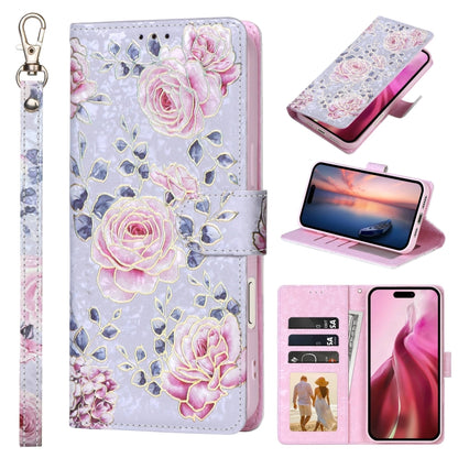 For iPhone 16 Pro Bronzing Painting RFID Leather Case(Pastoral Rose) - iPhone 16 Pro Cases by buy2fix | Online Shopping UK | buy2fix