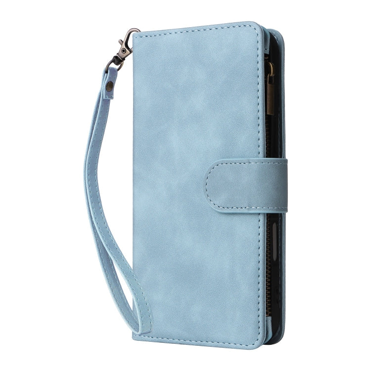 For iPhone 16 Crossbody Multi-card Slot Wallet Zipper Leather Phone Case(Light Blue) - iPhone 16 Cases by buy2fix | Online Shopping UK | buy2fix