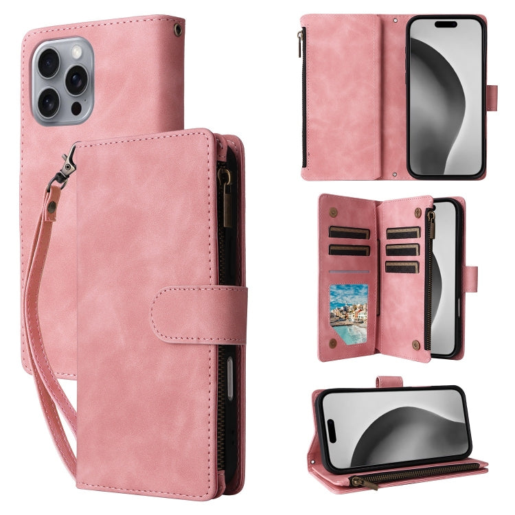 For iPhone 16 Pro Max Crossbody Multi-card Slot Wallet Zipper Leather Phone Case(Pink) - iPhone 16 Pro Max Cases by buy2fix | Online Shopping UK | buy2fix