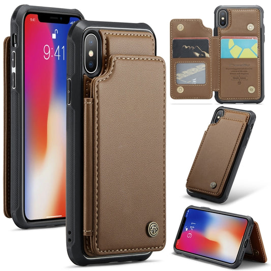 For iPhone XS / X CaseMe C22 Card Slots Holder RFID Anti-theft Phone Case(Brown) - More iPhone Cases by CaseMe | Online Shopping UK | buy2fix