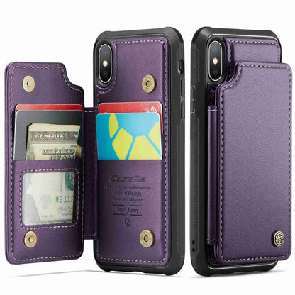 For iPhone XS / X CaseMe C22 Card Slots Holder RFID Anti-theft Phone Case(Purple) - More iPhone Cases by CaseMe | Online Shopping UK | buy2fix