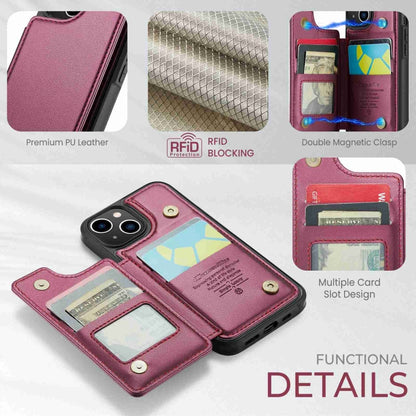 For iPhone 13 CaseMe C22 Card Slots Holder RFID Anti-theft Phone Case(Wine Red) - iPhone 13 Cases by CaseMe | Online Shopping UK | buy2fix