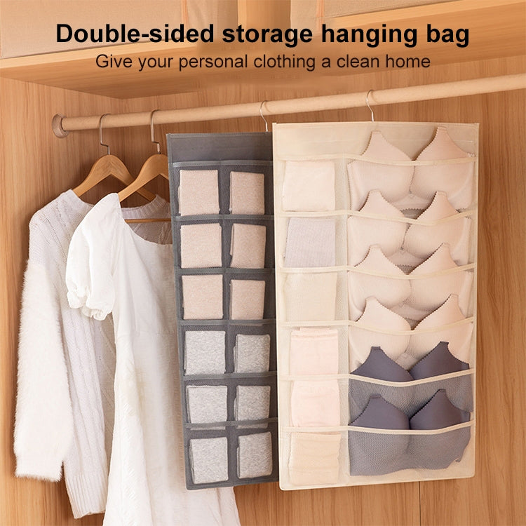 6+6 Grids Underwear Storage Bag Non-woven Double-sided Hanging Storage Bag(Beige) - Storage Bags by buy2fix | Online Shopping UK | buy2fix