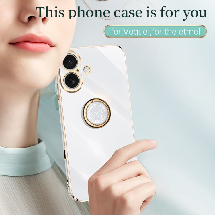 For iPhone 16 XINLI Straight Edge 6D Electroplate TPU Phone Case with Ring Holder(White) - iPhone 16 Cases by XINLI | Online Shopping UK | buy2fix