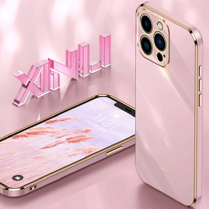 For iPhone 15 Pro Max XINLI Straight Edge 6D Electroplate TPU Phone Case(Pink) - iPhone 15 Pro Max Cases by XINLI | Online Shopping UK | buy2fix