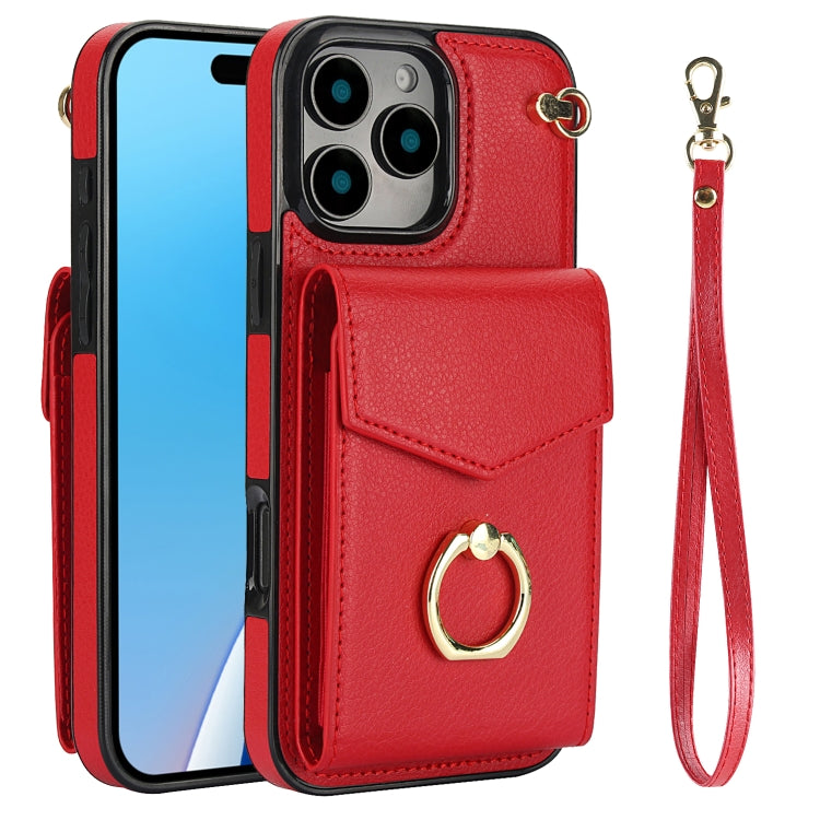 For iPhone 16 Pro Ring Holder RFID Card Slot Phone Case(Red) - iPhone 16 Pro Cases by buy2fix | Online Shopping UK | buy2fix