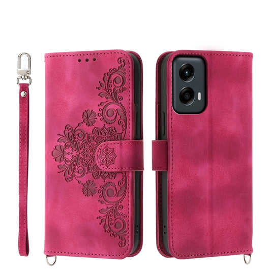 For Motorola Moto G Stylus 5G 2024 Skin-feel Flowers Embossed Wallet Leather Phone Case(Wine Red) - Motorola Cases by buy2fix | Online Shopping UK | buy2fix